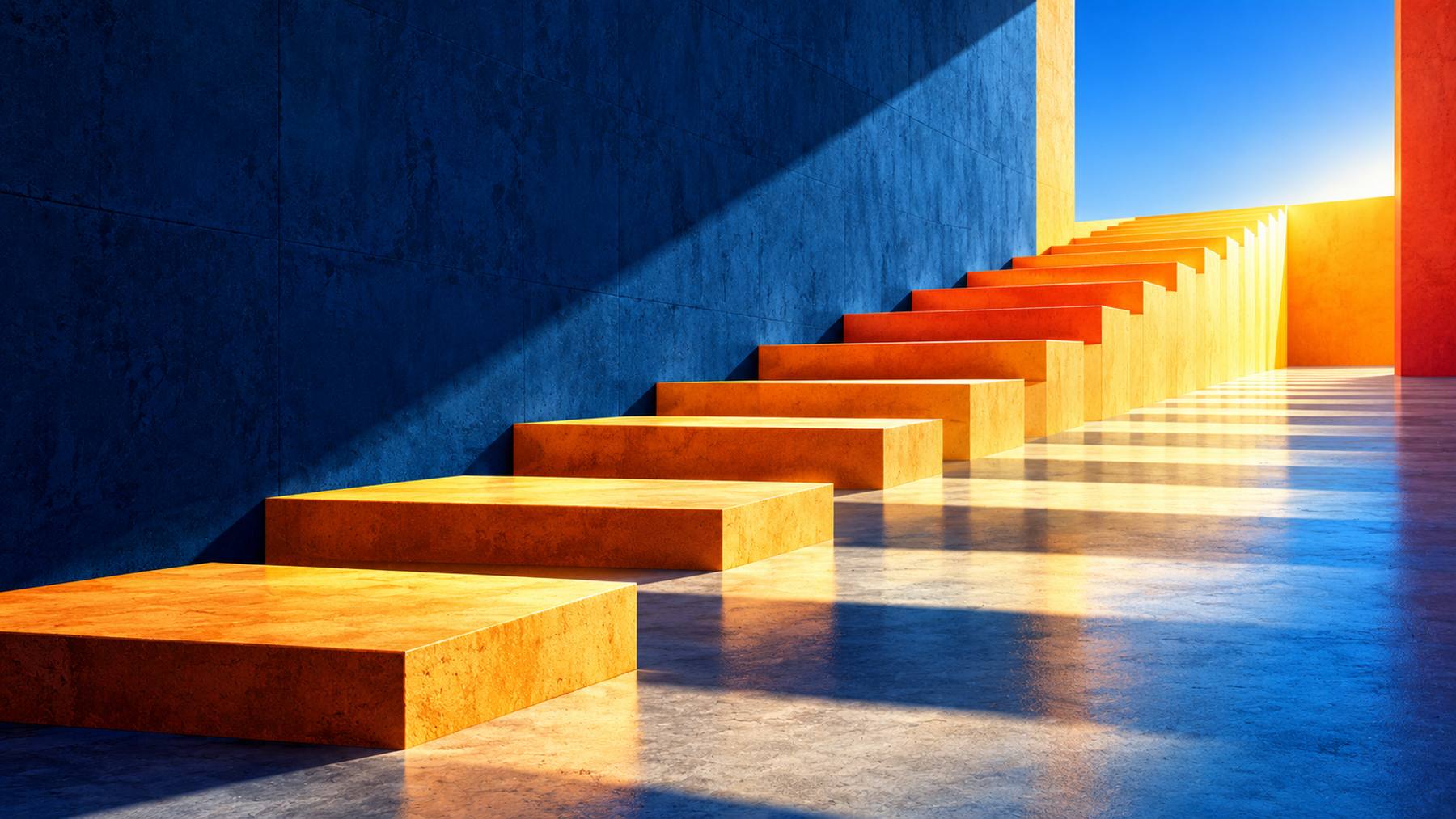 Una escalera de bloques que sube hacia la luz